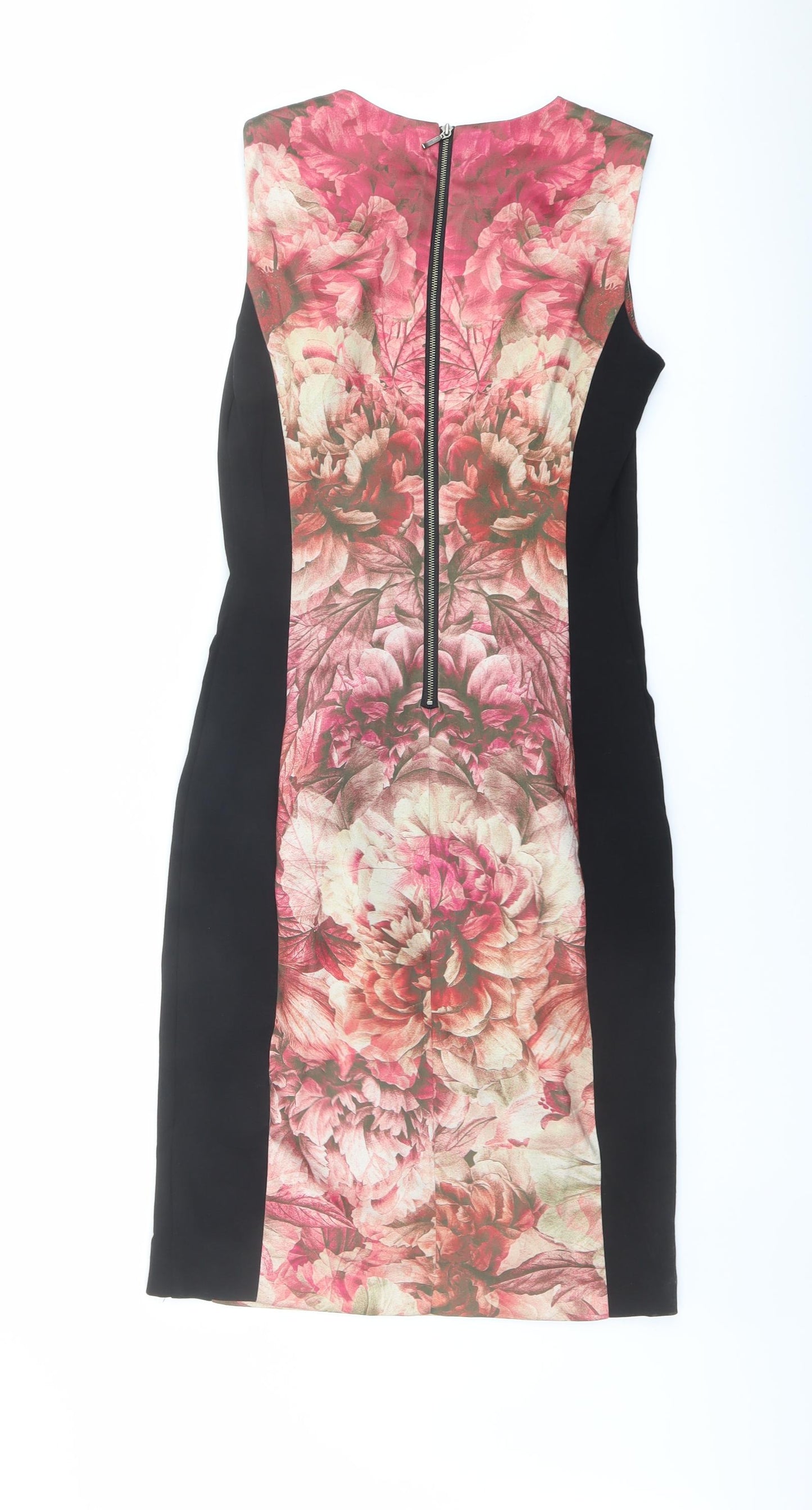 Pied A Terre Womens Black Geometric Polyester Shift Size 10 Round Neck Zip