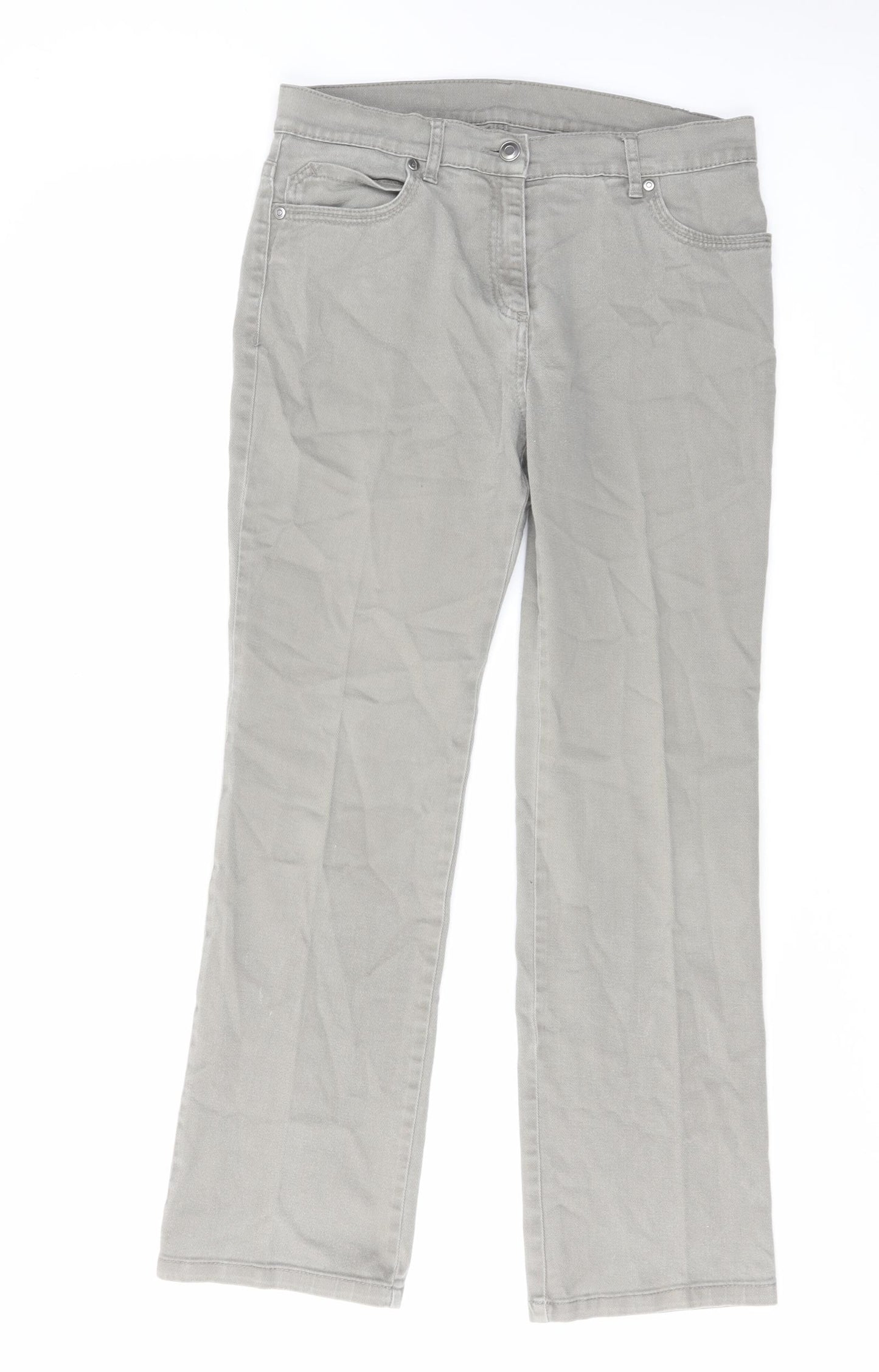 Marks and Spencer Womens Grey Cotton Bootcut Jeans Size 12 L29 in Regular Zip