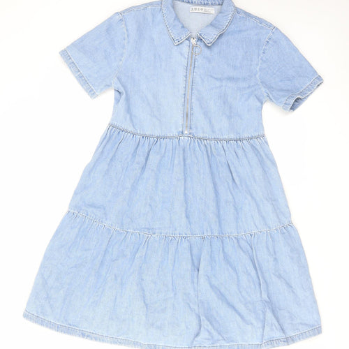 Denim & Co. Womens Blue Cotton A-Line Size 8 Collared Zip