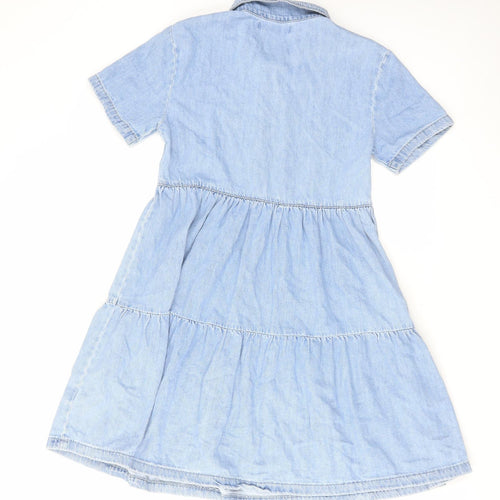Denim & Co. Womens Blue Cotton A-Line Size 8 Collared Zip