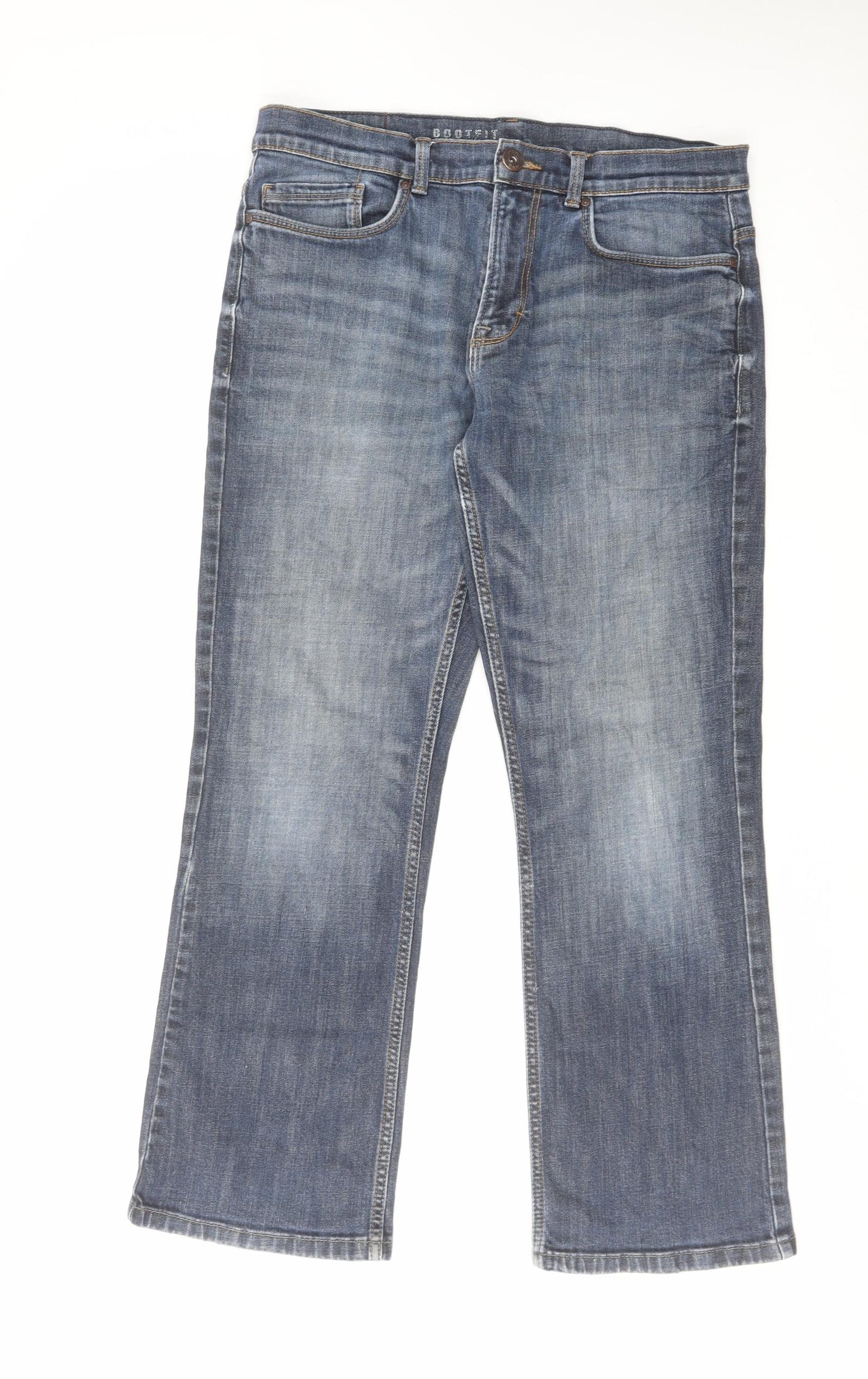 George Mens Blue Cotton Bootcut Jeans Size 34 in L29 in Regular Zip