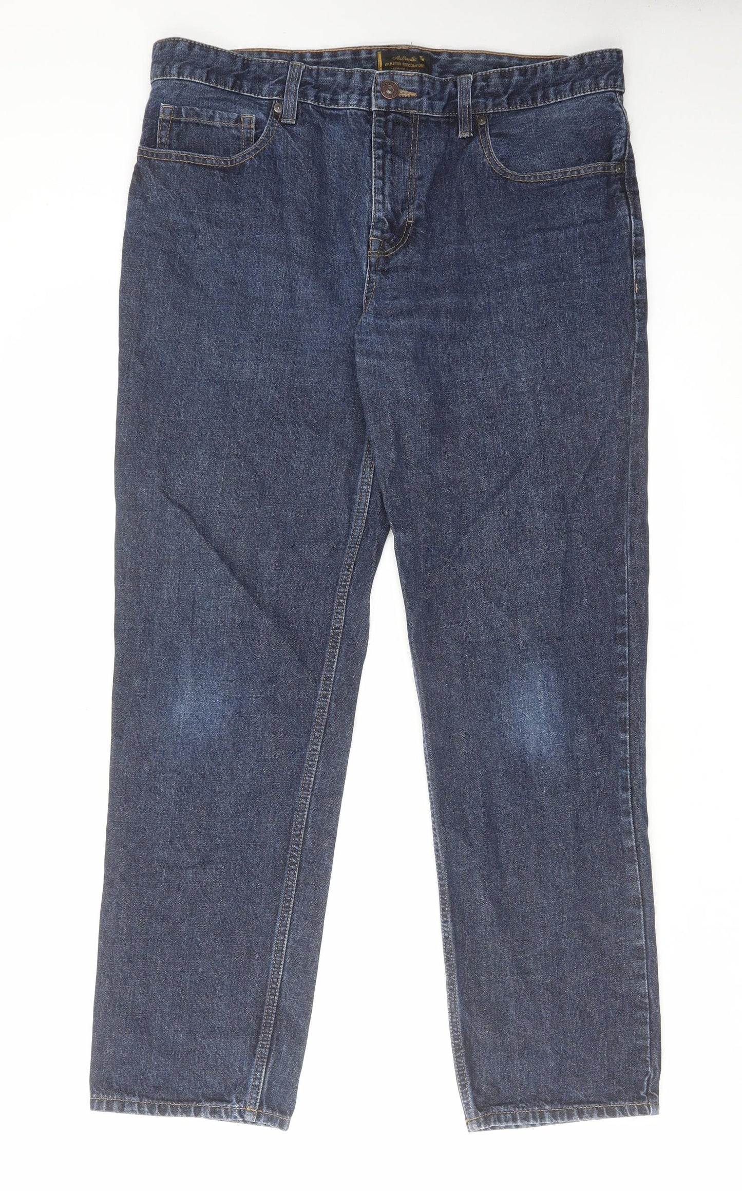 TU Mens Blue Cotton Straight Jeans Size 34 in L30 in Regular Zip