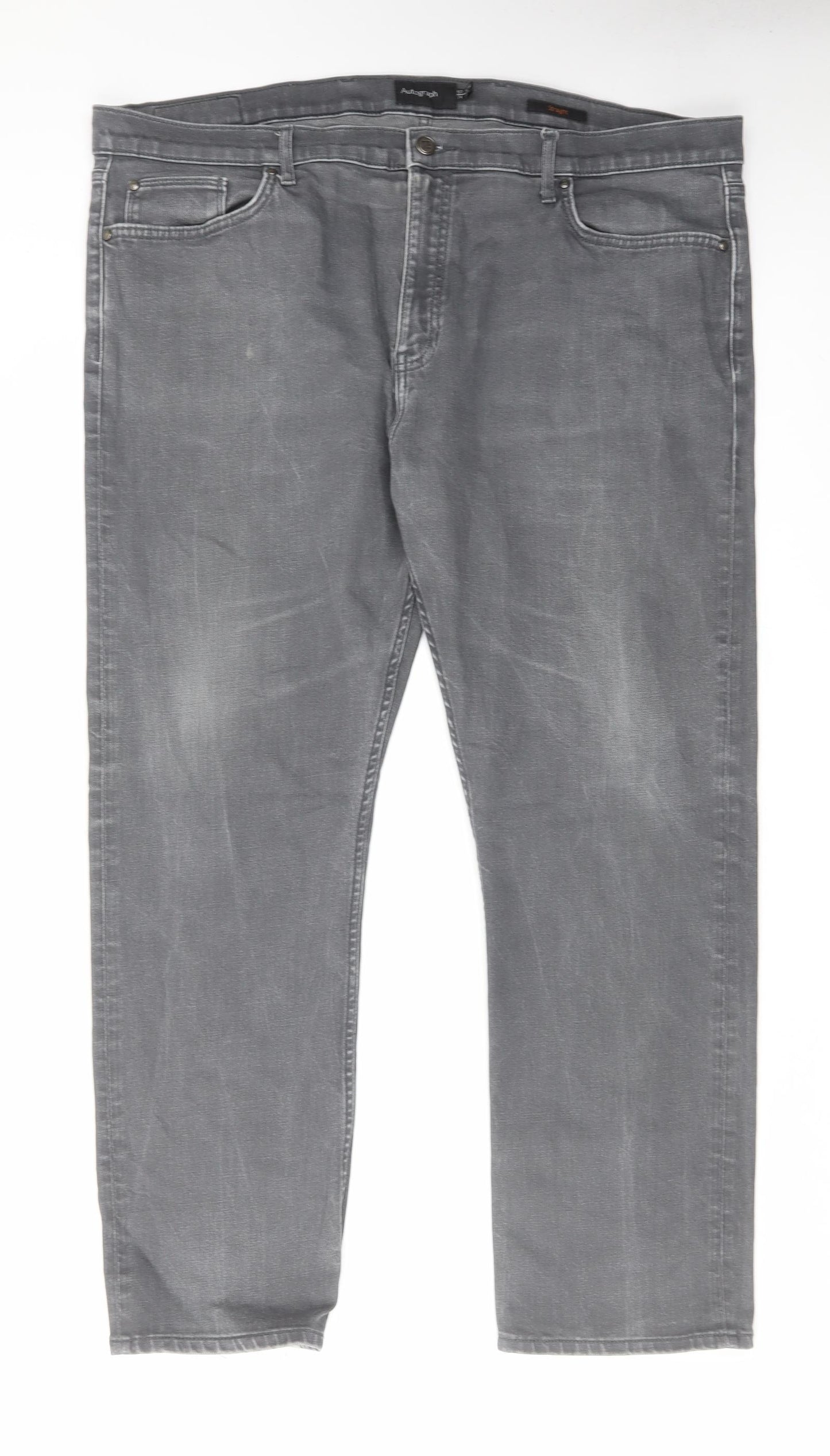 Autograph Mens Grey Cotton Straight Jeans Size 42 in L29 in Regular Zip