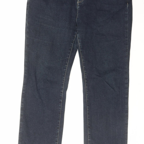 Per Una Womens Blue Cotton Straight Jeans Size 16 L27 in Regular Zip