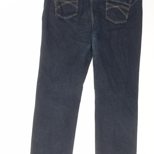 Per Una Womens Blue Cotton Straight Jeans Size 16 L27 in Regular Zip