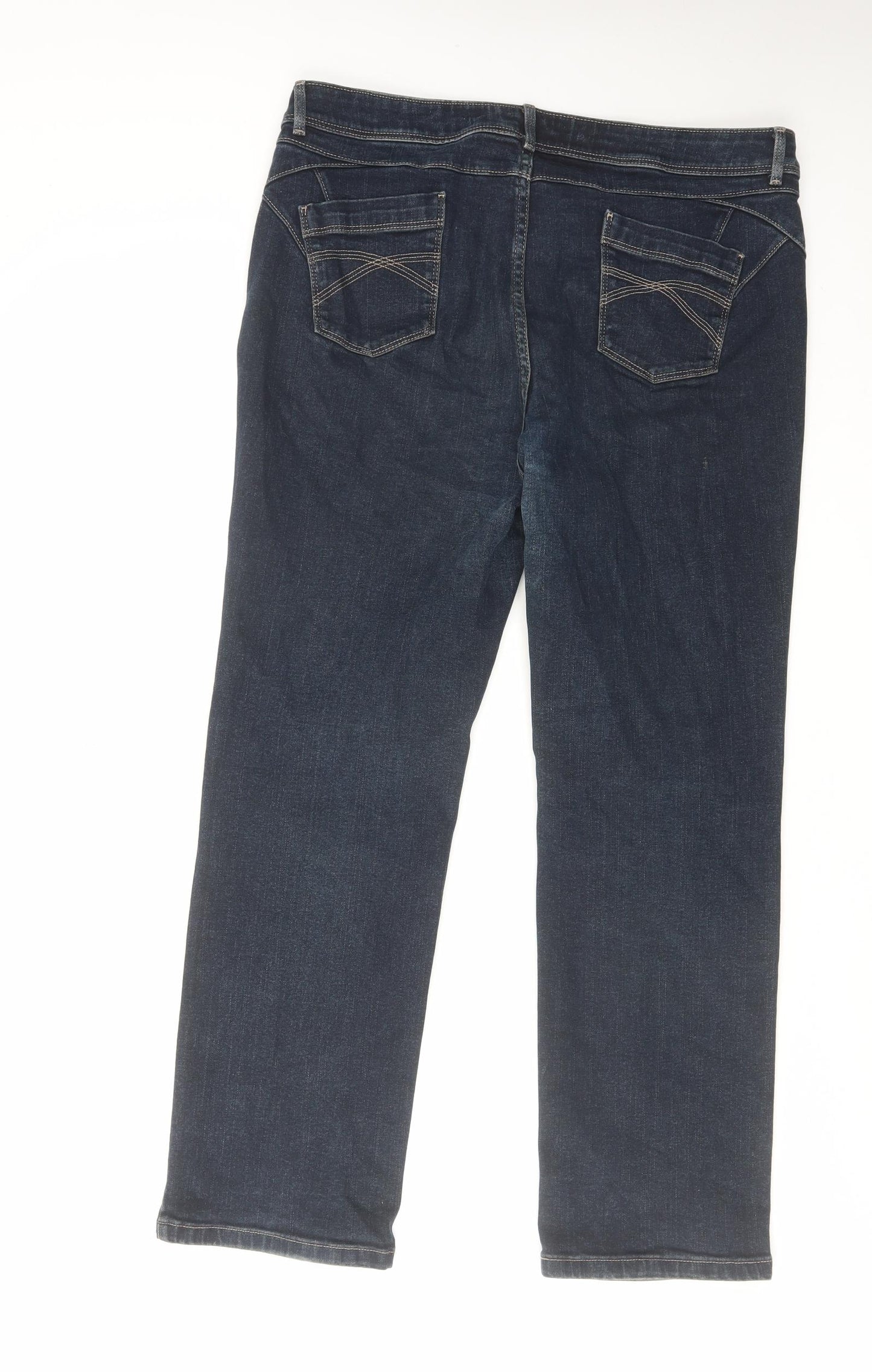 Per Una Womens Blue Cotton Straight Jeans Size 16 L27 in Regular Zip