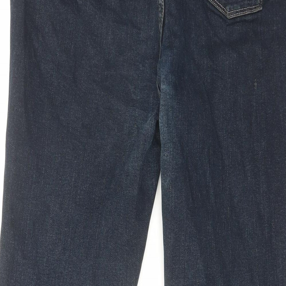 Per Una Womens Blue Cotton Straight Jeans Size 16 L27 in Regular Zip