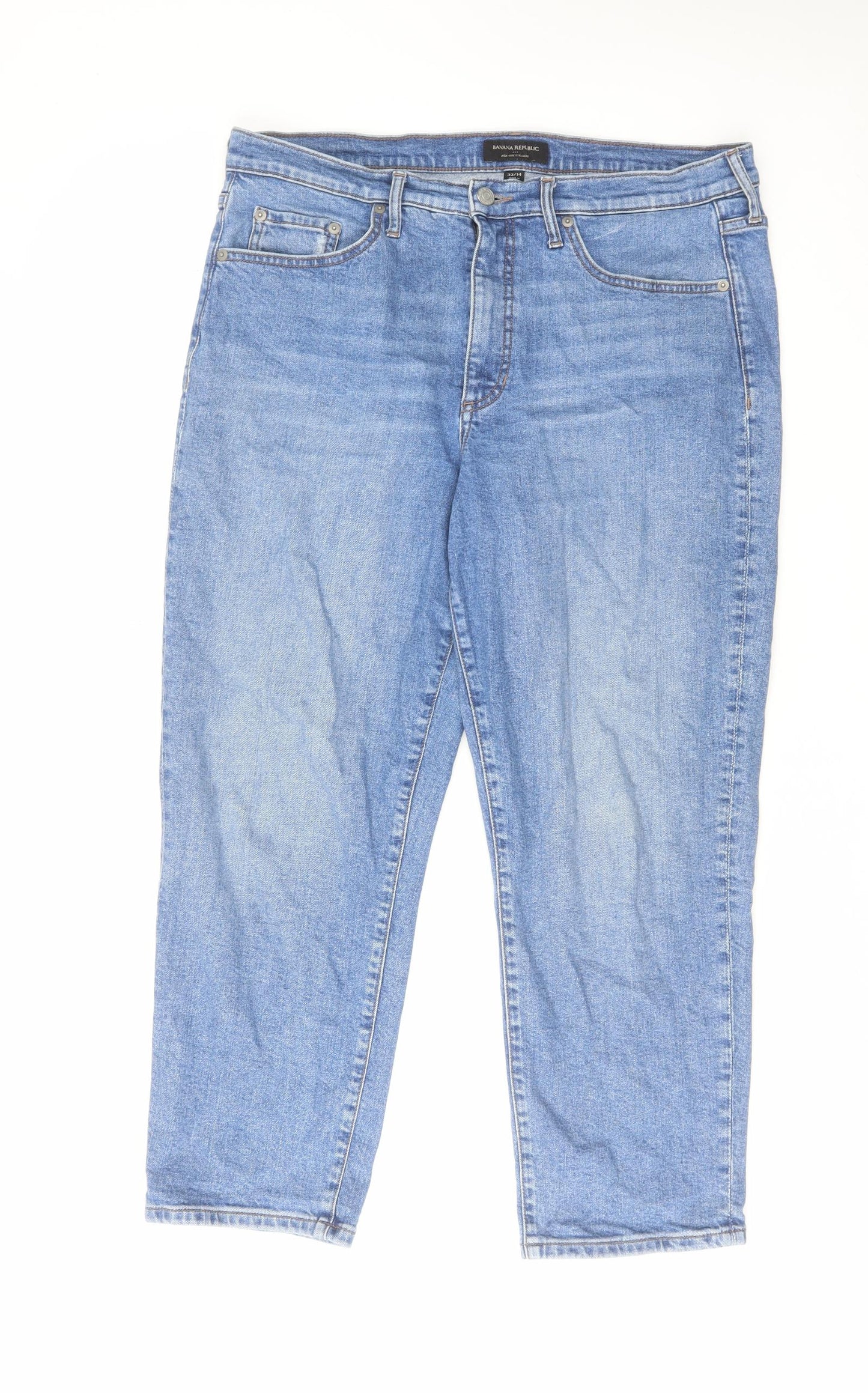Banana Republic Womens Blue Cotton Straight Jeans Size 14 L32 in Regular Zip