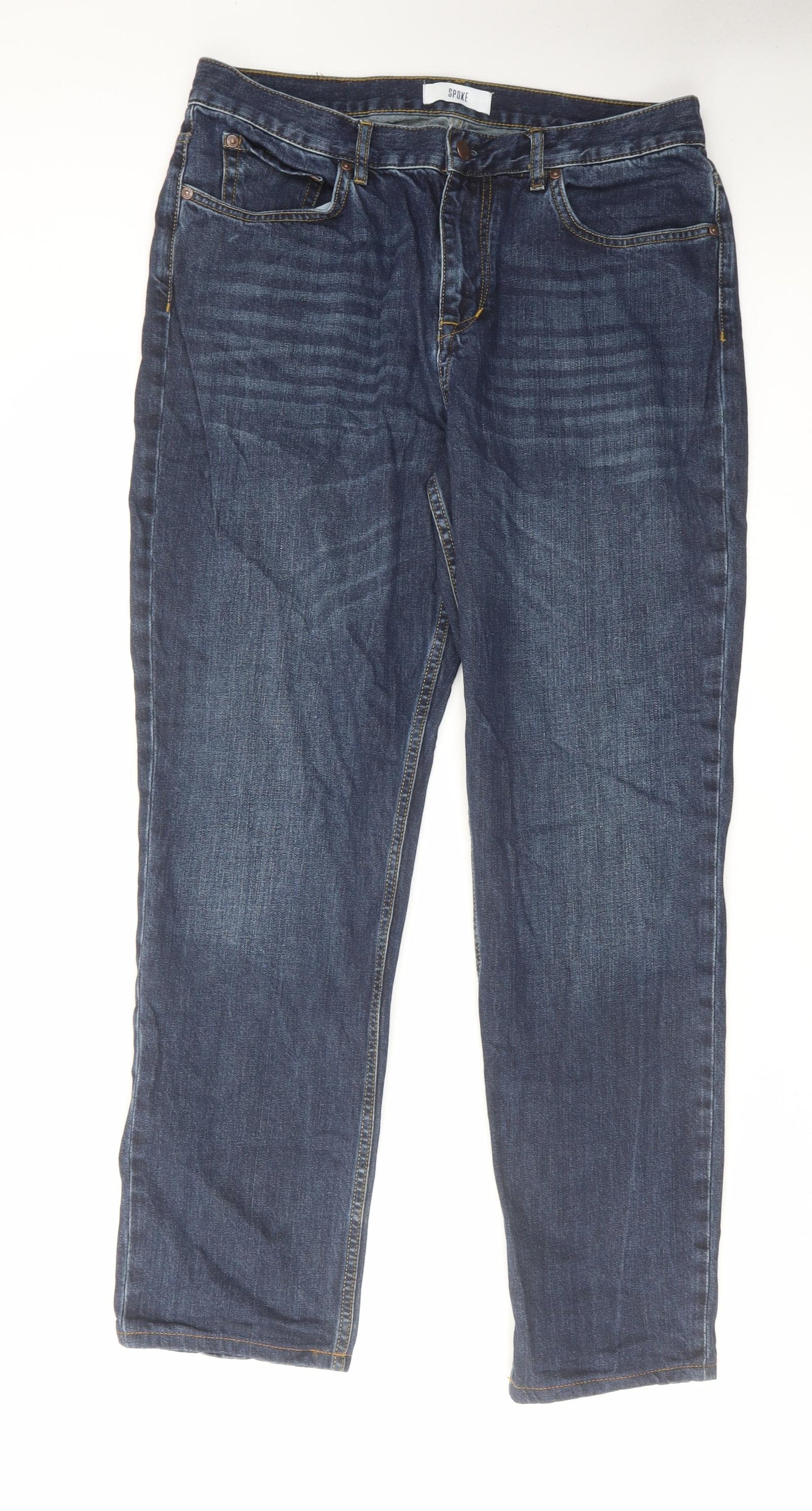 SPOKE Mens Blue Cotton Straight Jeans Size 35 in L31 in Regular Zip