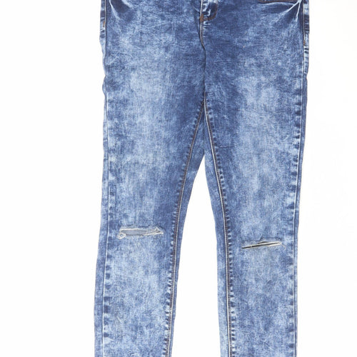 New Look Womens Blue Cotton Skinny Jeans Size 10 L30 in Regular Zip - Acid Wash