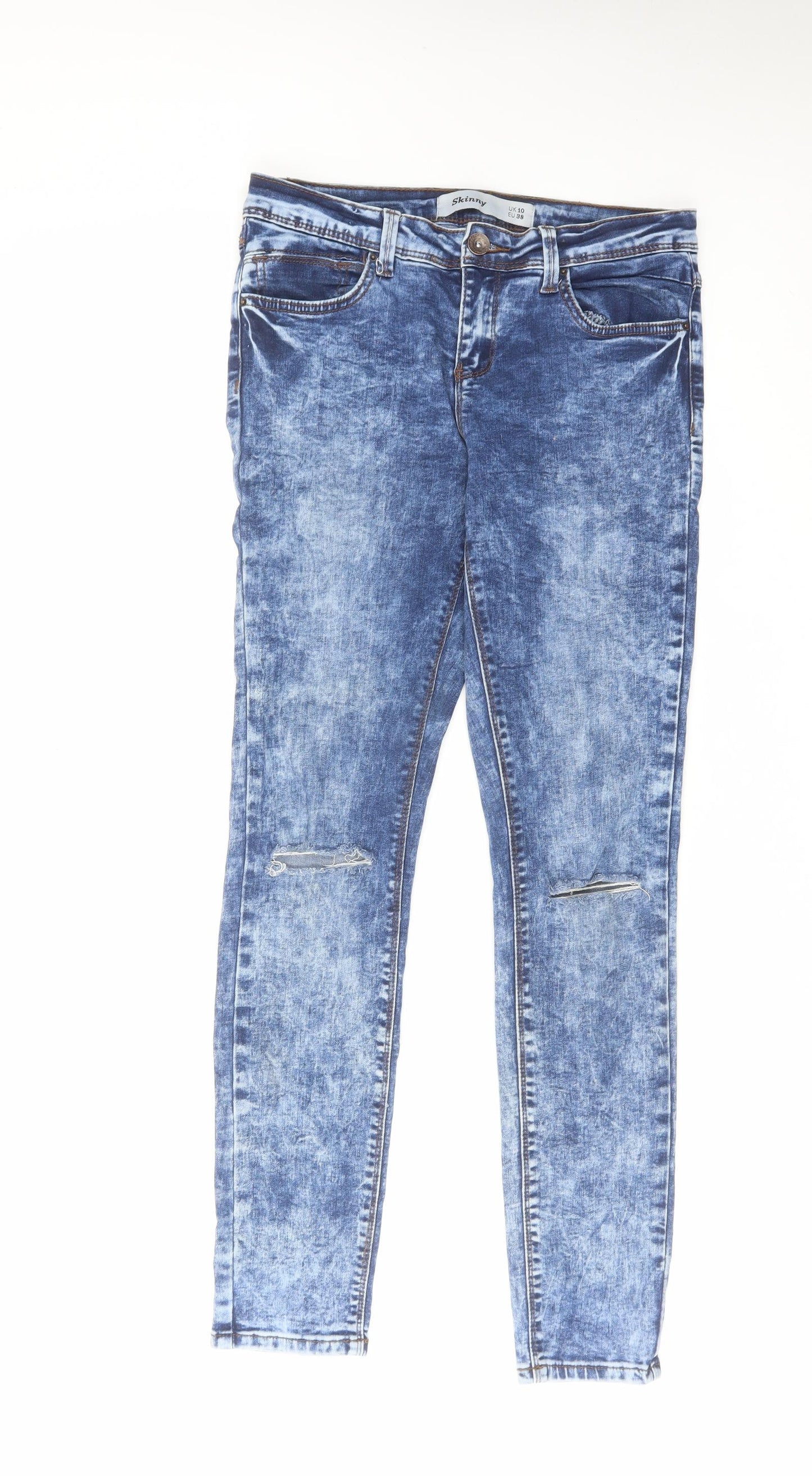 New Look Womens Blue Cotton Skinny Jeans Size 10 L30 in Regular Zip - Acid Wash