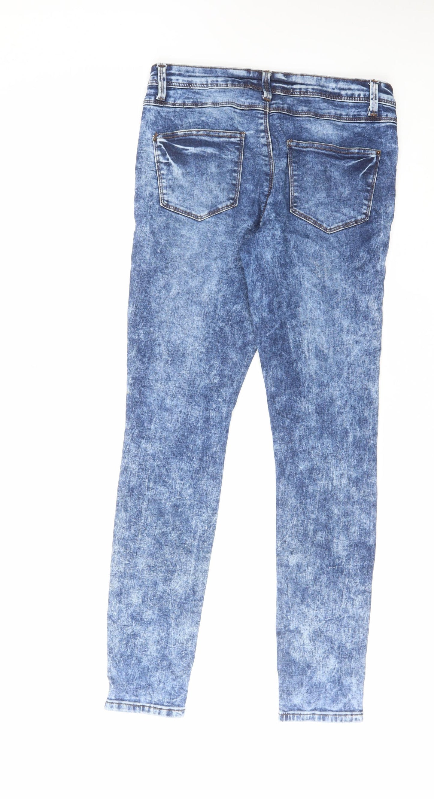 New Look Womens Blue Cotton Skinny Jeans Size 10 L30 in Regular Zip - Acid Wash