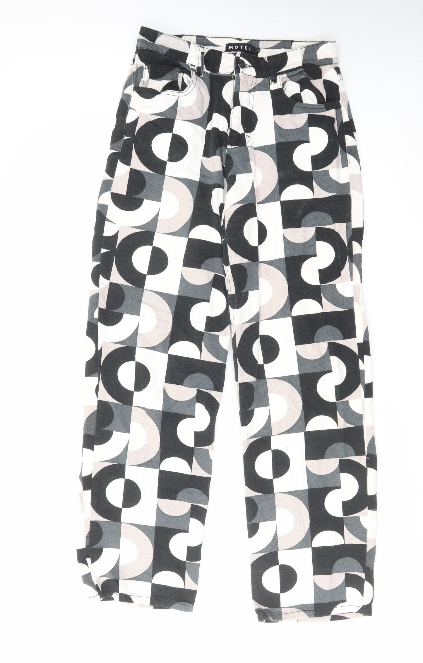 Motel Womens Multicoloured Geometric Cotton Straight Jeans Size S L29 in Regular Zip