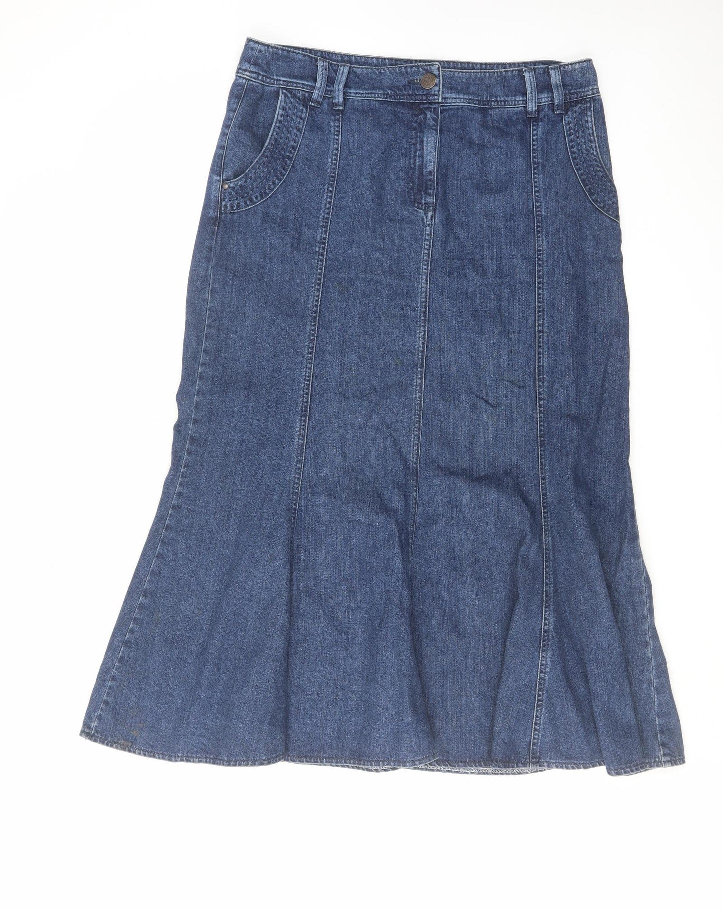 Per Una Womens Blue Cotton A-Line Skirt Size 14 Zip
