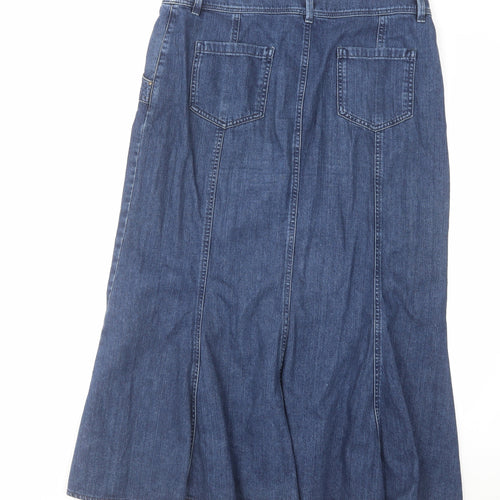 Per Una Womens Blue Cotton A-Line Skirt Size 14 Zip