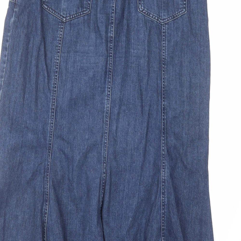 Per Una Womens Blue Cotton A-Line Skirt Size 14 Zip