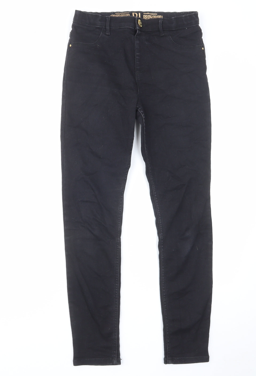 River Island Boys Black Cotton Skinny Jeans Size 12 Years Regular Zip