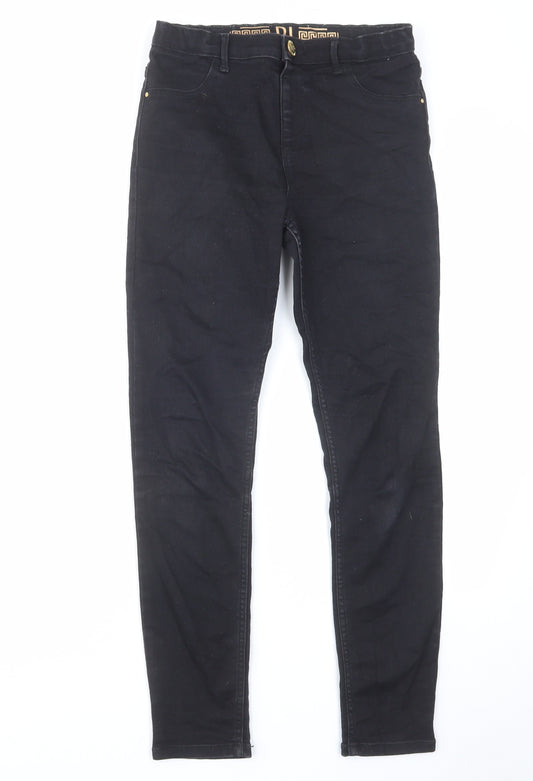 River Island Boys Black Cotton Skinny Jeans Size 12 Years Regular Zip