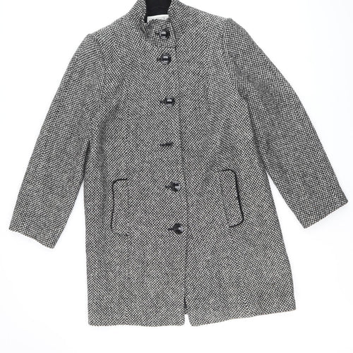 Classics Womens Black Geometric Overcoat Coat Size 12 Button