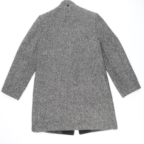 Classics Womens Black Geometric Overcoat Coat Size 12 Button