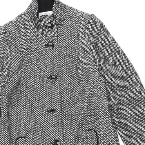Classics Womens Black Geometric Overcoat Coat Size 12 Button