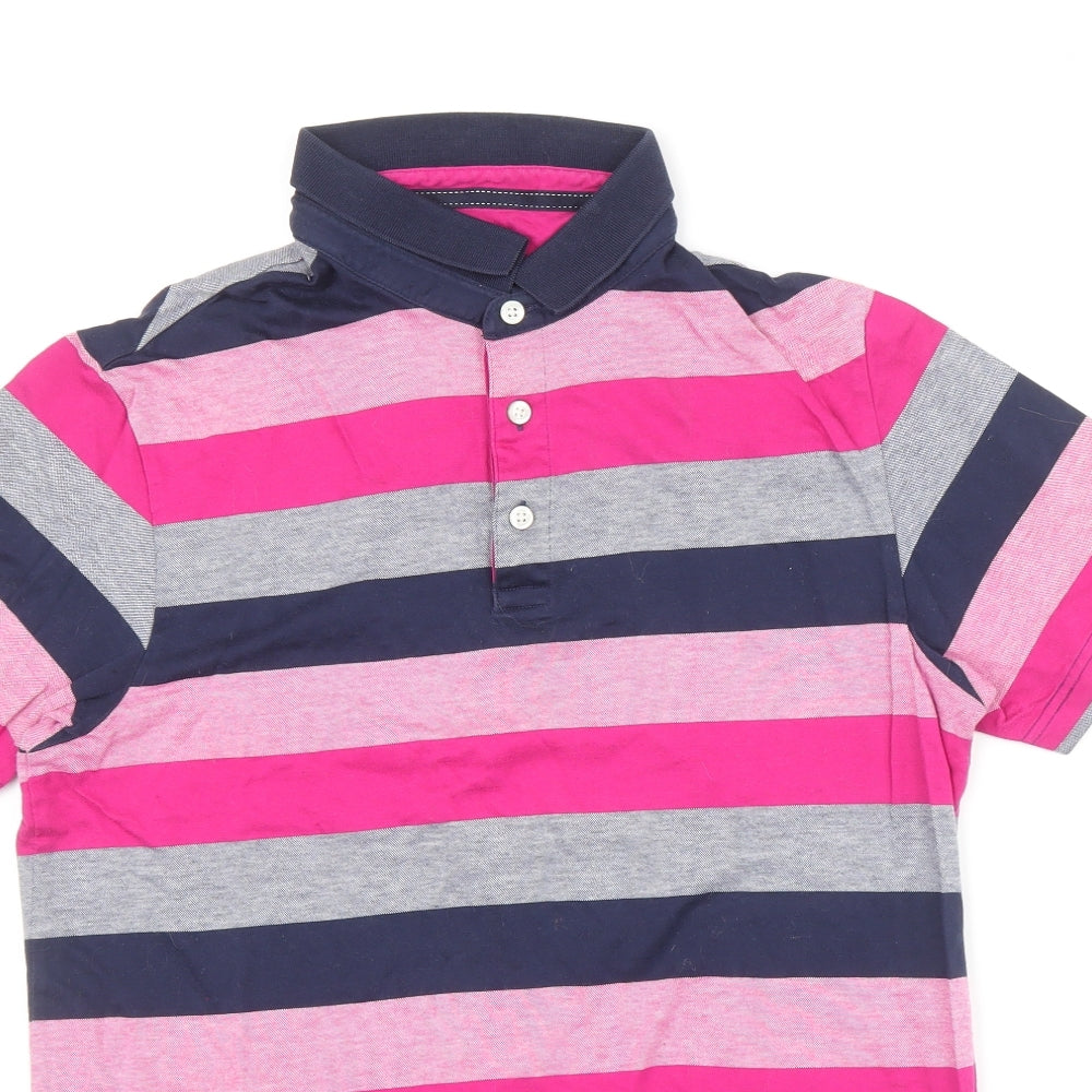 Blue Harbour Mens Multicoloured Striped Cotton Polo Size S Collared Button