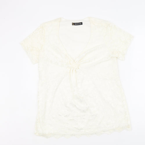 Kaleidoscope Womens Ivory Polyamide Basic T-Shirt Size 14 V-Neck