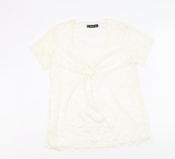 Kaleidoscope Womens Ivory Polyamide Basic T-Shirt Size 14 V-Neck