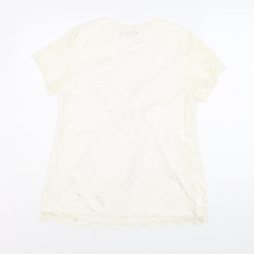 Kaleidoscope Womens Ivory Polyamide Basic T-Shirt Size 14 V-Neck