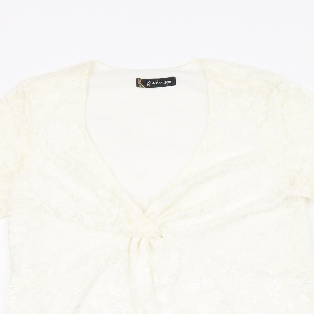 Kaleidoscope Womens Ivory Polyamide Basic T-Shirt Size 14 V-Neck