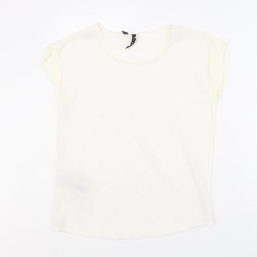 Mango Womens Ivory Polyester Basic T-Shirt Size XS Round Neck