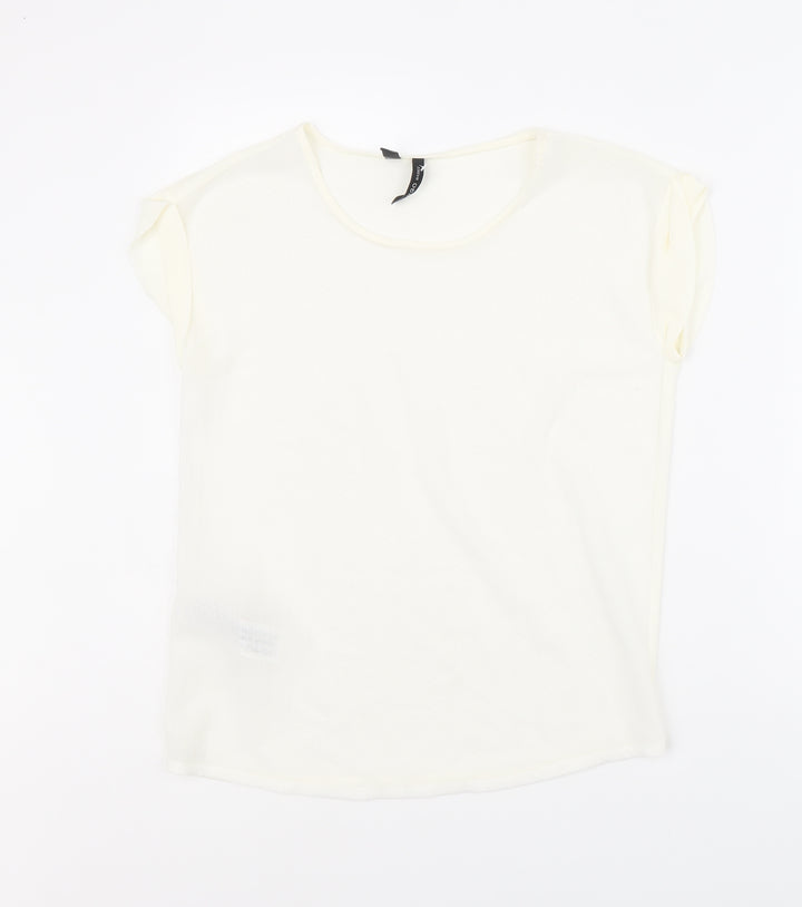 Mango Womens Ivory Polyester Basic T-Shirt Size XS Round Neck