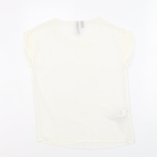 Mango Womens Ivory Polyester Basic T-Shirt Size XS Round Neck