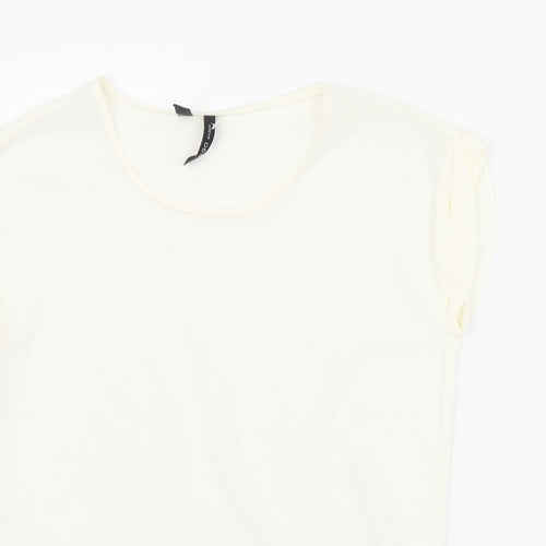 Mango Womens Ivory Polyester Basic T-Shirt Size XS Round Neck