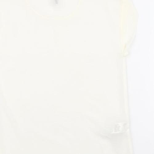 Mango Womens Ivory Polyester Basic T-Shirt Size XS Round Neck
