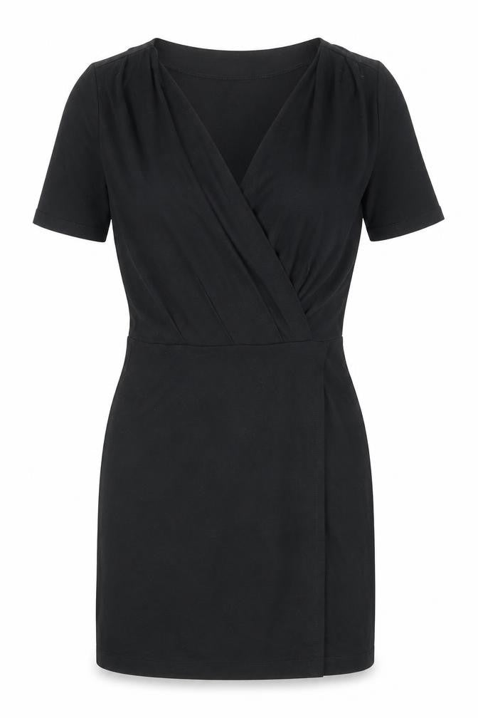 Front view of Gap women’s black viscose shift, size XS, v-neck pullover