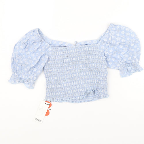CIDER Womens Blue Polyester Basic Blouse Size S Square Neck