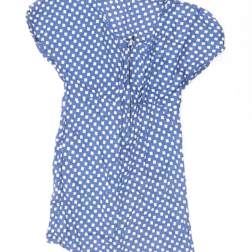 Zara Womens Blue Geometric Polyester A-Line Size S Round Neck Zip