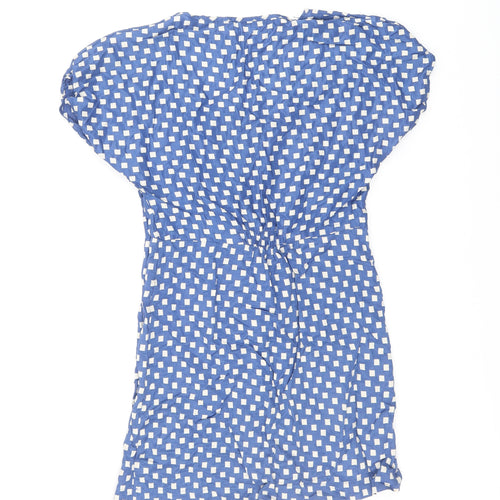 Zara Womens Blue Geometric Polyester A-Line Size S Round Neck Zip