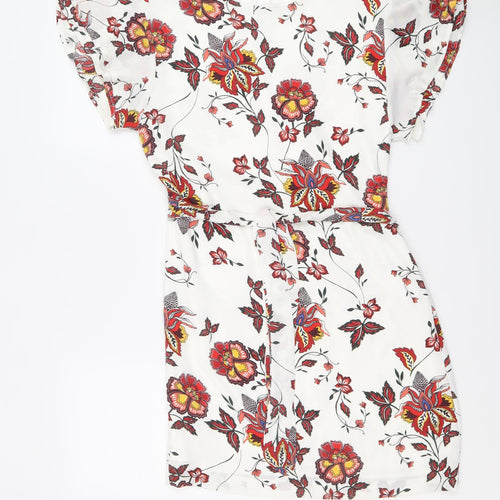 H&M Womens Multicoloured Floral Polyester A-Line Size 8 Round Neck Button