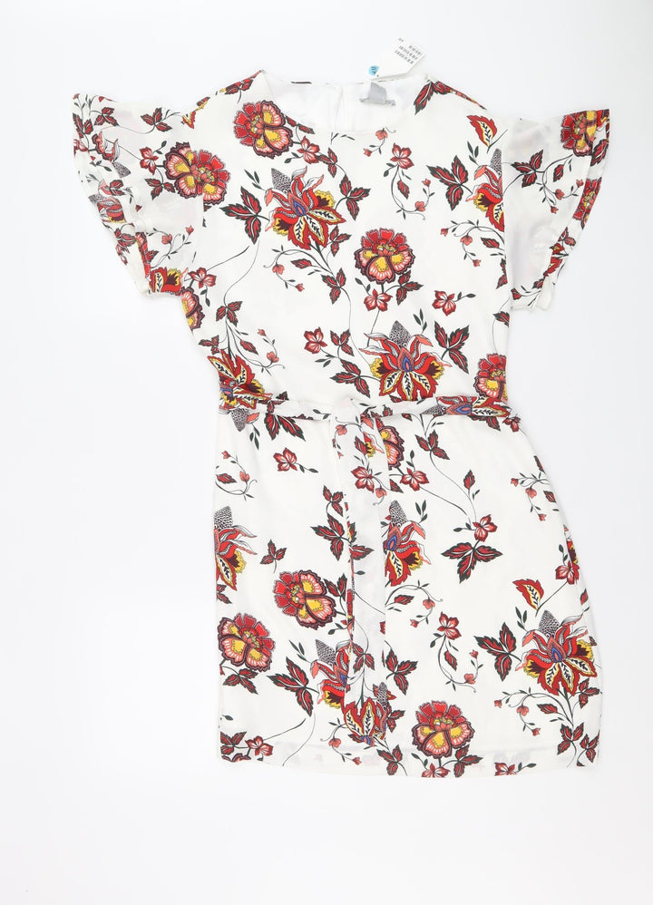 H&M Womens Multicoloured Floral Polyester A-Line Size 8 Round Neck Button