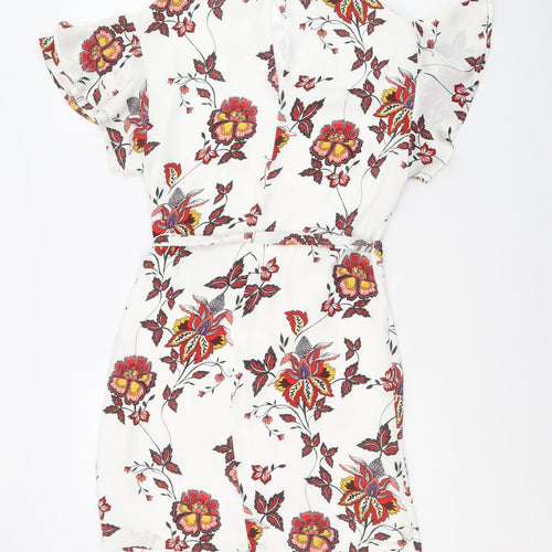 H&M Womens Multicoloured Floral Polyester A-Line Size 8 Round Neck Button