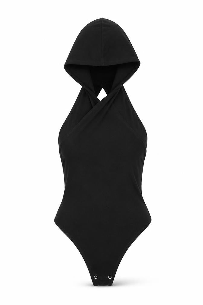 Front view of Zara women’s black viscose bodysuit one-piece, size XS, button