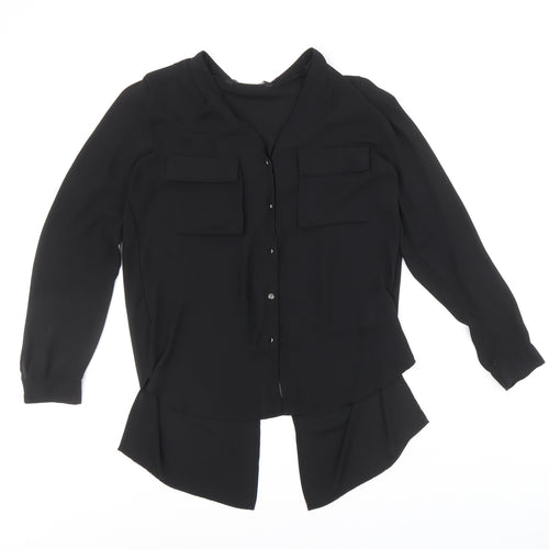 Zara Womens Black Polyester Basic Button-Up Size S V-Neck
