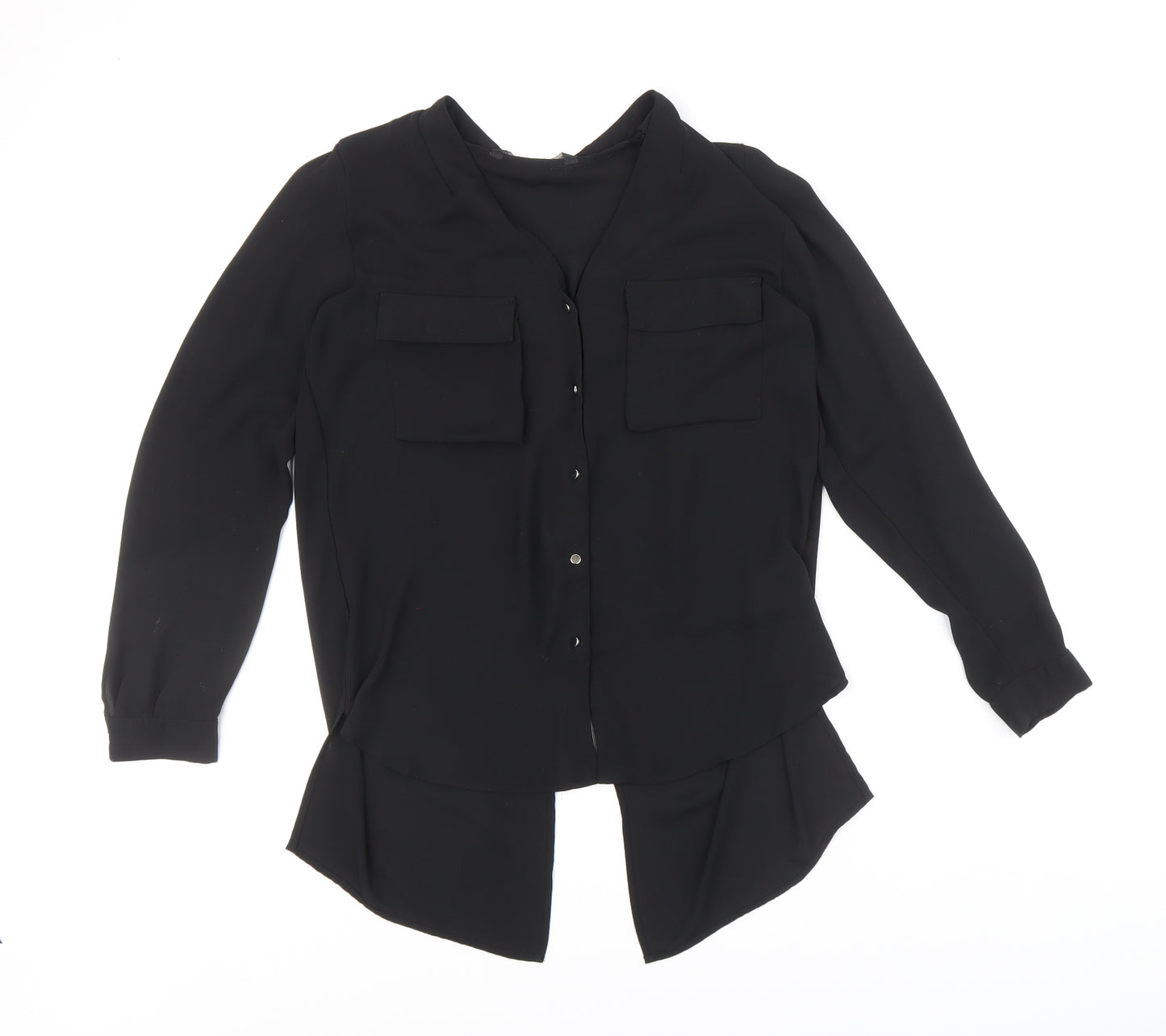 Zara Womens Black Polyester Basic Button-Up Size S V-Neck