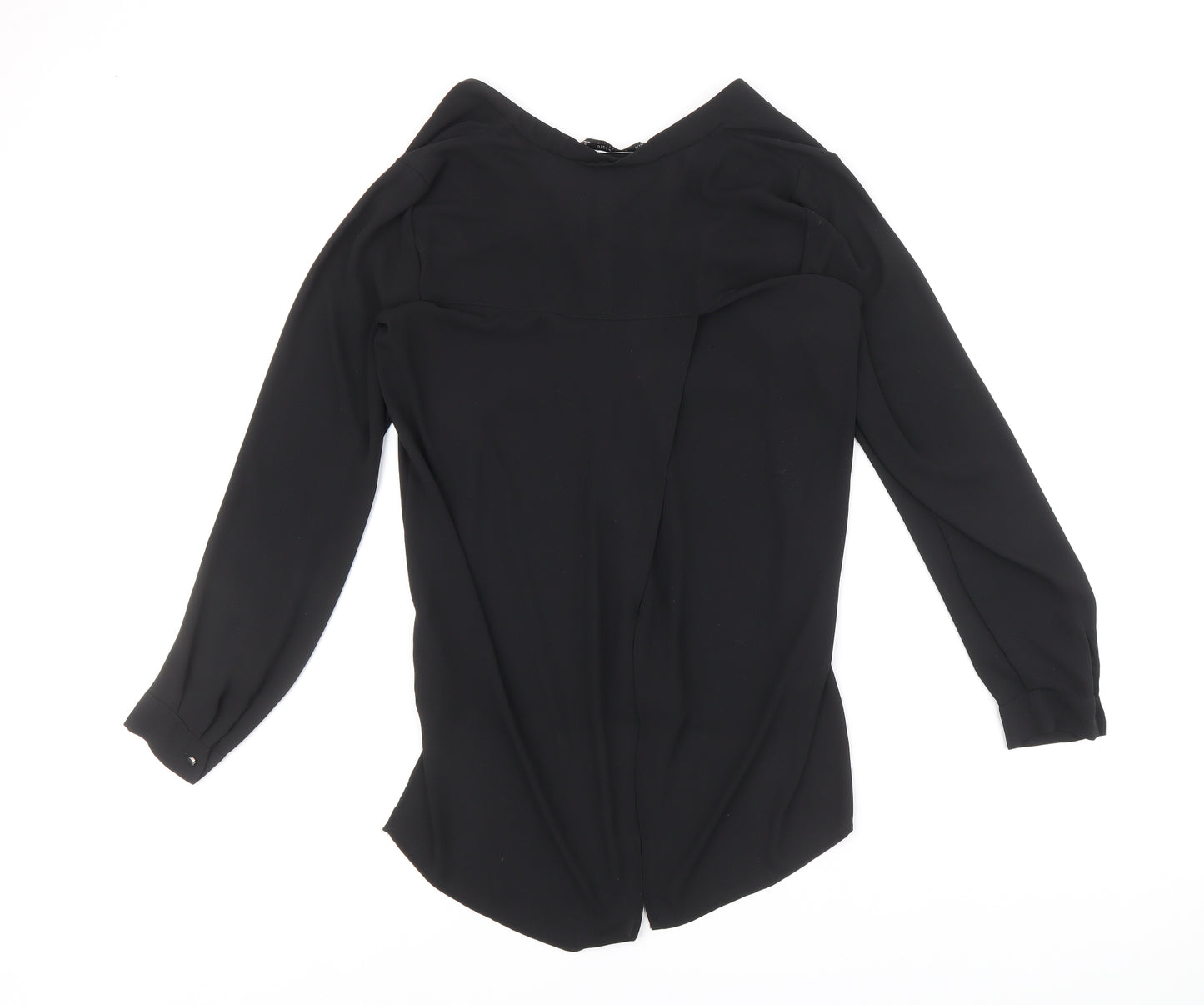 Zara Womens Black Polyester Basic Button-Up Size S V-Neck
