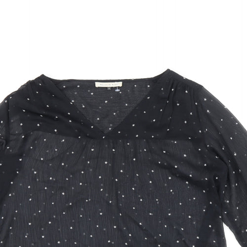 Maisons du Monde Womens Black Geometric Polyester Basic Blouse Size 14 V-Neck - Star Print