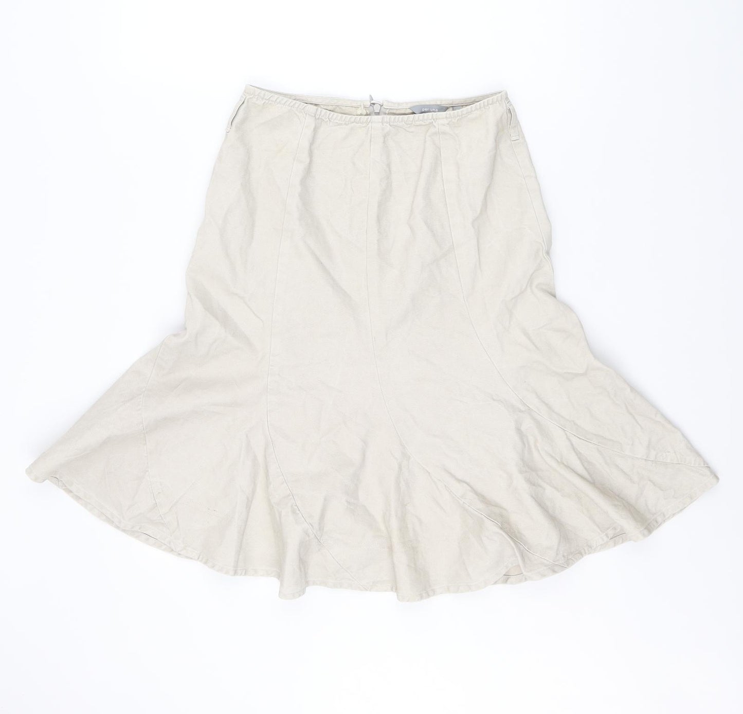 Per Una Womens Beige Cotton Swing Skirt Size 18 Zip
