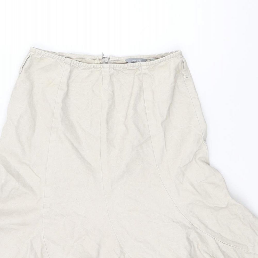 Per Una Womens Beige Cotton Swing Skirt Size 18 Zip