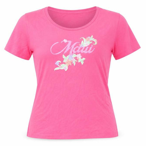 Sun International Womens Pink Cotton Basic T-Shirt Size S Crew Neck - Maui